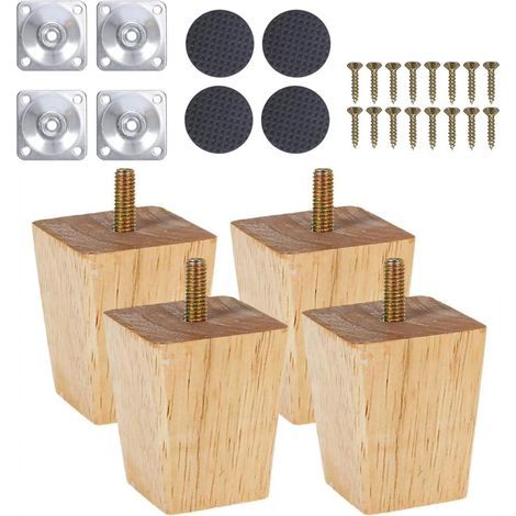 Konische Möbelbeine aus Holz – 4 Stück für Sofa, Fernseher, Bett, Esstisch, Stühle, Sessel – Ersatzteil (quadratisch, 8 cm) (1/5)