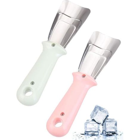 Grattoir à glace pour 2 compartiments réfrigérateur et congélateur, poignée ergonomique (vert/rose) (1/4)