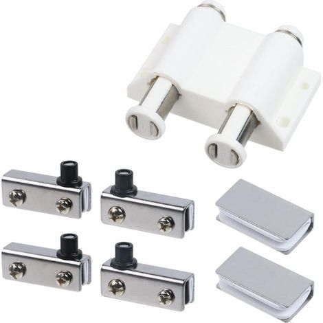 2 charnières pivotantes en acier inoxydable pour portes en verre, fermeture magnétique double tête, ABS avec kit de fixation pour portes en verre de 3 à 6 mm (couleur argent) (1/4)
