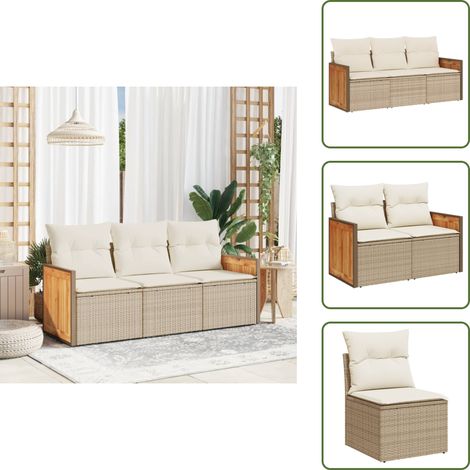 The Living Store 3-tlg. Garten-Sofagarnitur mit Kissen Beige Poly Rattan - Gartensessel (1/5)