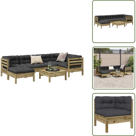 The Living Store Salon de jardin 7 pcs avec coussins bois de pin imprégné - Ensemble Salon De Jardin - Salon De Jardin Extérieur - Meuble De Jardin - Mobilier De Jardin - Canapé D'angle