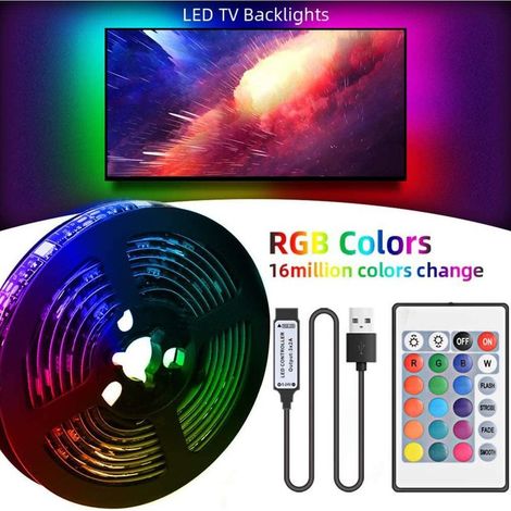 Bande LED RGB 5V USB 16 Couleurs 4 Modes Imperméable Flexible avec Télécommande (1/5)