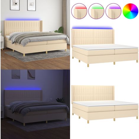 Sommier à lattes de lit matelas et LED Crème 200x200 cm Tissu - Sommier Tapissier - Lit Plateforme - Lit Avec Led - Matelas À Ressorts Ensachés - Têtière Ajustable - Home & Living (1/5)