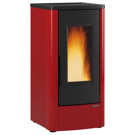 Extraflame – Poêle à granulés 10,0 kW pour 287 m² – Revêtement acier peint bordeaux – Évacuation des fumées arrière – Classe énergétique flamme verte