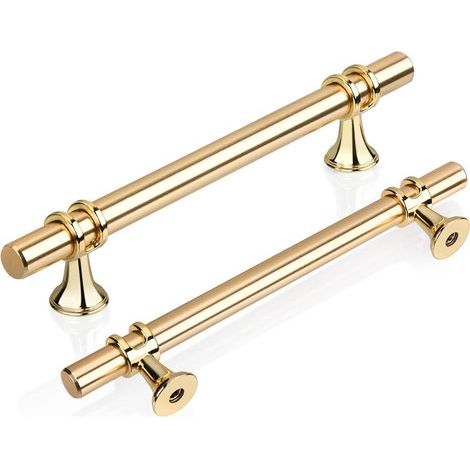 Set mit 6 goldenen T-Türgriffen (128 mm), Zinklegierung, elegant für Küche, Bad und Büro. Schrauben inklusive. (1/5)