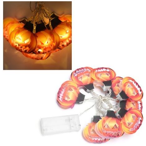Guirlande lumineuse citrouille à 10 LED, lumières décoratives d'Halloween, alimentée par un boîtier à piles, convient pour les fêtes intérieures et extérieures, les fêtes effrayantes, les fêtes, les j (1/5)