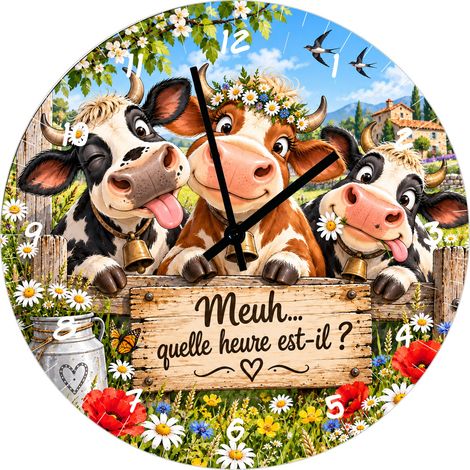 Horloge vache en verre 29 cm décor campagne humoristique (1/2)