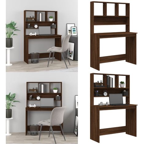 Escritorio con estantes contrachapada marrón roble 102x45x148cm - Madera contrachapada - Almacenamiento