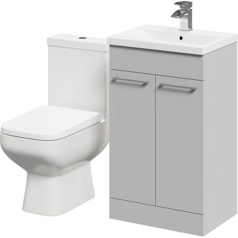 Wholesale Domestic Turin Gloss Grey Pearl 500mm Floor Standing Vanity Unit and Toilet Suite with 1 Tap Hole Basin and 2 Doors with Polished Chrome Handles (1/5)