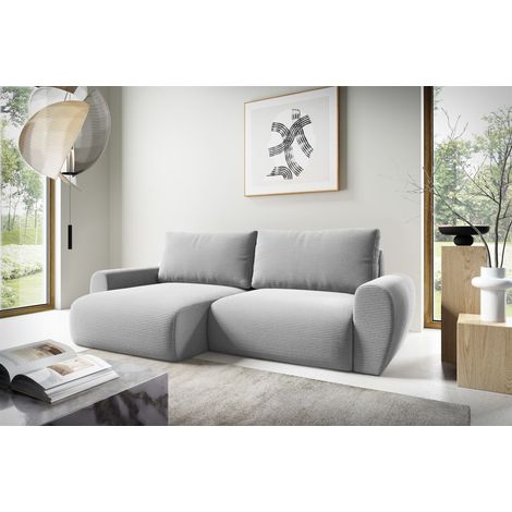 Ecksofa Schlafsofa GALAN Stoff Poso Hellgrau Ottomane Links