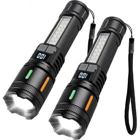 Lot De 2 Lampe Torche Led Ultra Puissante, Lampe De Poche Rechargeable, Lumens Lampe De Poche Ultra Puissante, Lampe Torche Usb Rechargeable Avec Zoom, Pour Camping, Randonée, Urgence (1/4)