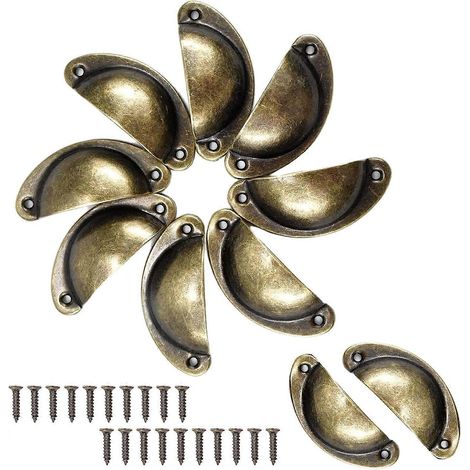 Lot de 10 poignées de porte/tiroir style coquillage vintage pour placard, armoire, bureau, cuisine (bronze vert), 12 x 10 x 3 cm (1/4)