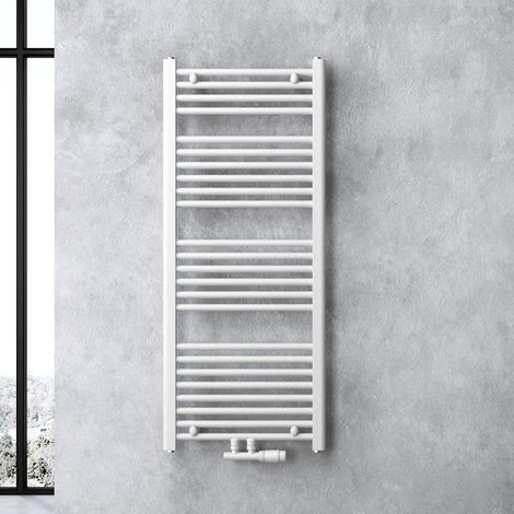 doporro Calefacción de baño diseño recto 120x50cm radiador tubular blanco conexión central horizontal