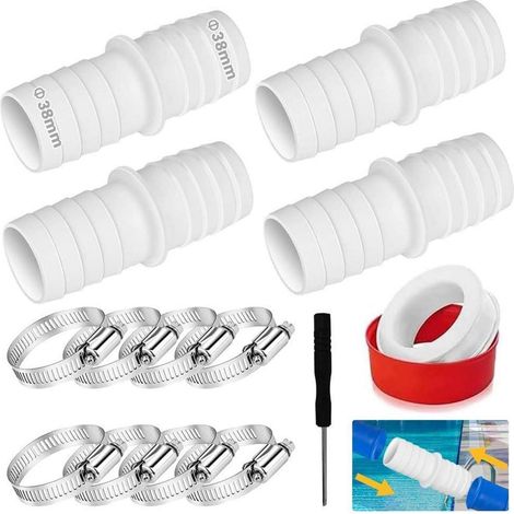 4er Set Poolschlauch Adapter 38mm mit Schlauchschellen und Schraubendreher (1/5)
