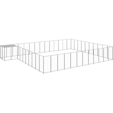 Cuccia da esterno gabbia per cani parco animali argento 37,51 m² acciaio 020000274