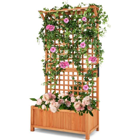 jardinière en bois d'extérieur avec treillis, lit de jardin surélevé avec treillis et jardinière, lit de jardin surélevé pour fleurs de plantes grim (1/5)
