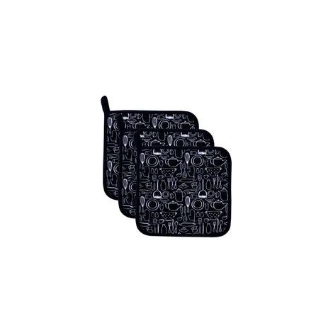 100% Baumwolle Küche Everyday Basic Topflappen hitzebeständig Untersetzer Topflappen für Kochen und Backen 20cmx20cm Set of 3 Black-Crezuo (1/5)
