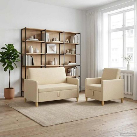 vidaXL Canapé avec rangement 2 pcs Crème Polyester (1/5)