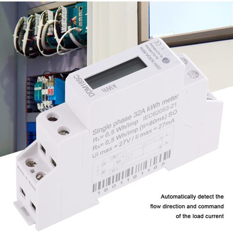 Compteur de consommation électrique monophasé unipolaire écran LCD numérique rail DIN (1/5)