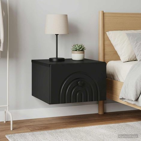 Lot de 2 tables de chevet murales noires en bois d’ingénierie avec tiroirs 33 x 34,5 x 20 cm - PANGIVO (1/5)