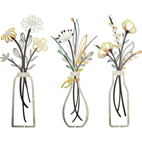 3 Pcs Deco Murale Salon, Decoration Murale Salon, Decoration Salle de Bain Florales en Métal Minimaliste, Décorations Murales (1/5)