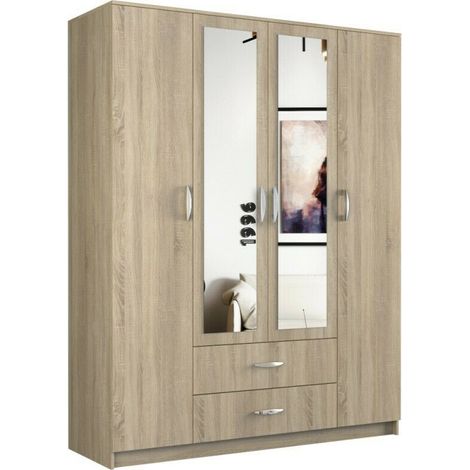 Kleiderschrank Garderobe Mehrzweckschrank Mit Spiegel Weiss 205 x 160 x 52 cm (1/3)