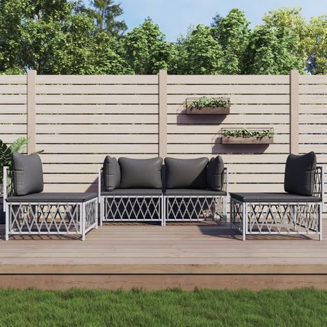4-tlg. Garten-Lounge-Set mit Kissen Weiß Stahl (1/5)