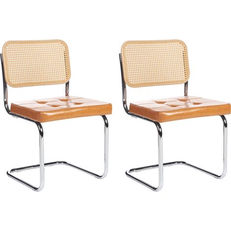 Conjunto de 2 sillas de comedor tapizado de piel sintética marrón Ethete