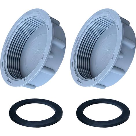 Lot de 2 bouchons de tuyau 54 mm, gris avec joints en caoutchouc, filetage intérieur, capuchons d'extrémités anti-fuite, accessoires de plomberie durables pour cuisine et salle de bain (1/5)