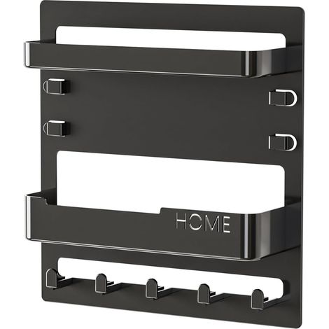 Wandmontierter Schlüsselorganizer mit Ablage und 5 Haken aus schwarzem Polystyrol, 23 x 24 cm (1/5)