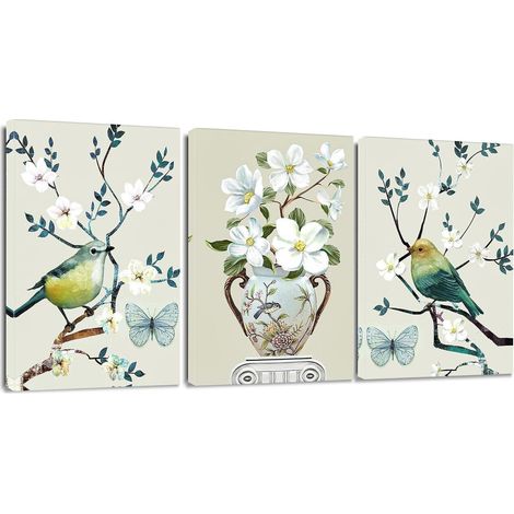 Leinwandbilder 3teilig Abstract Blumen Blumen und V&xF6gel 30x40cm (1/5)