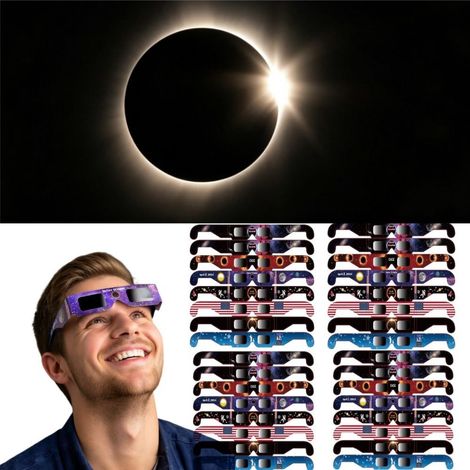FLAMMKRAFT-Lunettes d'observation d'éclipse solaire - 8 paires par paquet, certifiées ISO 12312-2 - style aléatoire - sûres pour observer le soleil. (1/5)