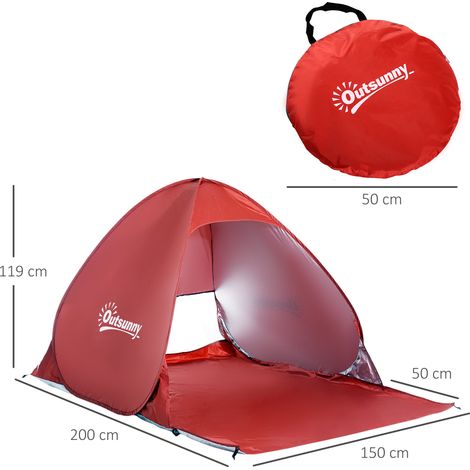 Outsunny Pop-Up-Strandzelt für 2–3 Personen mit Schutzfenstern und UV-Sonnenschutz, 200 x 150 x 119 cm, Rot