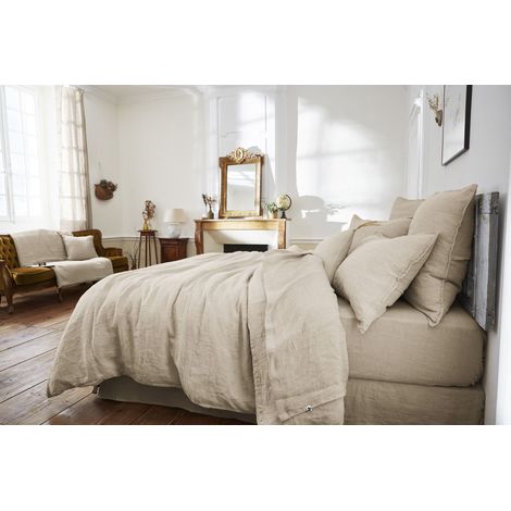Drap Plat en Lin Lavé 270 x 300 cm – Soline Sable