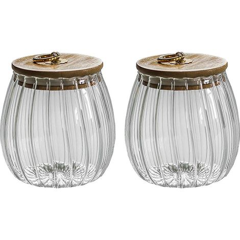 Pots en verre rayés avec couvercles Récipient de stockage d’épices Boîtes de thé scellées transparentes Distributeur de céréales (1/5)