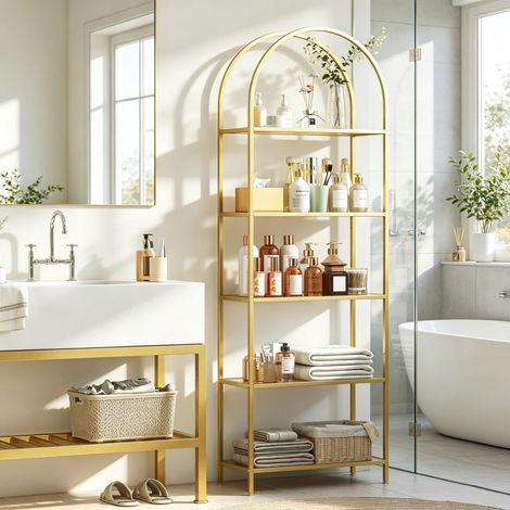 Estantería de cristal con 5 baldas curvas, estantería moderna para biblioteca, ideal para salón, oficina y dormitorio. (1/5)