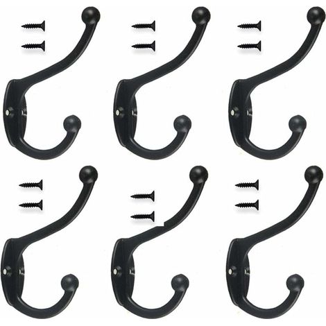 6pcs Rétro Crochet Patère Porte Manteau Mural Vintage Crochet de Porte Métal pour Salle de Bain Cuisine Chambre Entrée - Noir - Noir (1/4)