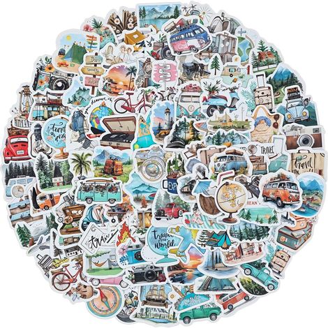 Lot de 100 autocollants de voyage, autocollants de scrapbooking de voyage, sticker de journalisation pour carnet, album photo, bouteille d'eau, étui de téléphone portable, ordinateur portable (1/5)