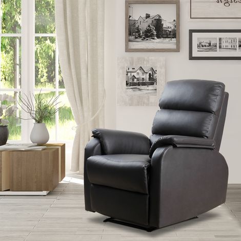 Sillón Relax Reclinable Manual, Sillón Relax Tapizado en PU con Reposapiés Retráctil, Acolchado Grueso, Butaca Reclinable hasta 160º, para Salón, Dormitorio, Marrón, 75x92x99 cm (1/5)
