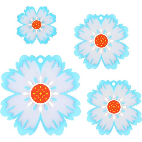 Lot de 4 dessous de plat en silicone, tapis de table en silicone, dessous de plat antidérapants et résistants à la chaleur, motif floral, pour casseroles et plats chauds. Couleur : bleu. (1/5)