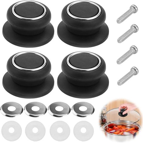 4 pièces bouton de couvercle universel, poignée bakélite noire anti-brûlure, remplacement facile pour casseroles et poêles. (1/5)