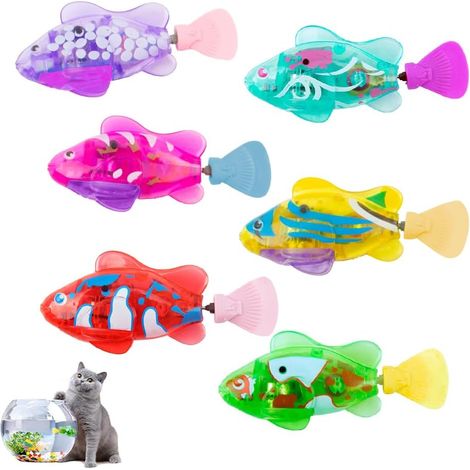 6 Pack Electric Robo Fish with Light, Floating Interactive Robotic Bath Toys for Swimming Pool, Pets, Cats (1/2)
