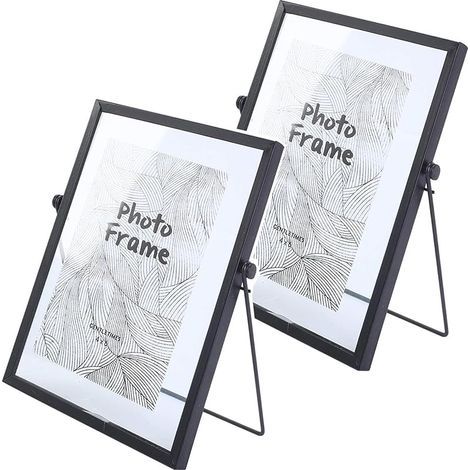 2 Pièces Cadres Photo Fer Noir, 15 20cm Cadre Photo Verre Double Face, Cadre Photo Métal Vertical, Cadre Photos DIY pour Fleurs Pressées, Décoration Table Bureau, Maison, Salon(Support Angle 60°) (1/5)