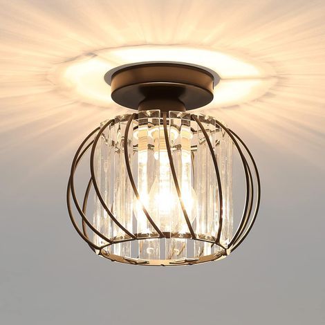GROOFOO Plafonnier en Cristal Moderne E27 LED Plafonnier Mini Lustre en Cristal pour Cuisine Salle à Manger Chambre Couloir Entrée (noir)
