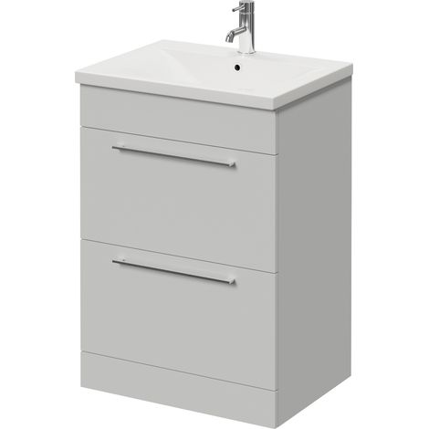 Napoli 460 Gloss Grey Pearl 600mm 2 Drawer Vanity Unit with Glide Basin - 600mm - Chrome 320mm Handle