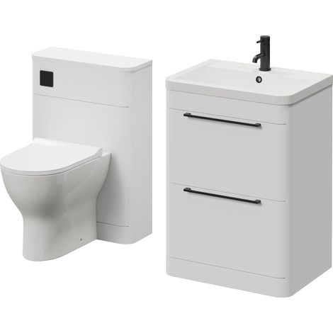 Oslo Gloss White 1150mm Vanity Unit Toilet Suite with Anya Basin - 1150mm - Matt Black 320mm HandleWith Jubilee Toilet Pan and Seat