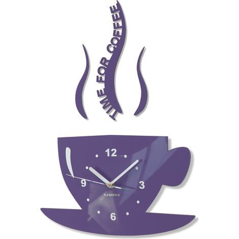 Horloge de Cuisine Moderne La Tasse Temps pour Le café, silencieuse, fabriquée en UE, Acrylique Italien (Violet) (1/4)