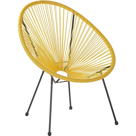 Chaise Fauteuil Type Spaghetti en Rotin PE Jaune et Acier Design Original pour Salon Chambre Terrasse ou Jardin Moderne et Industriel Beliani