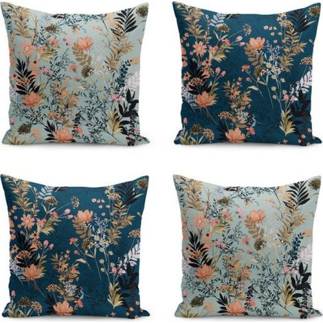 BLUMEN – Set mit 4 Dekokissen – 45 x 45 cm – Samtblumen – Inklusive Innenkissen – Beidseitig bedruckt (1/5)