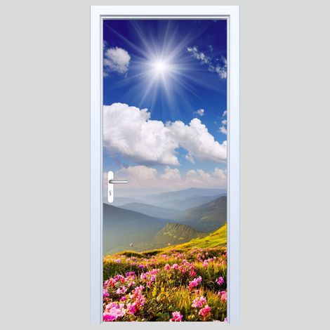 Adhesivo de tela para puerta con azafranes y montañas de fondo 346PD